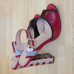 Baldi London Red High Heels Sexy Open Toe Sandals Size 7.5